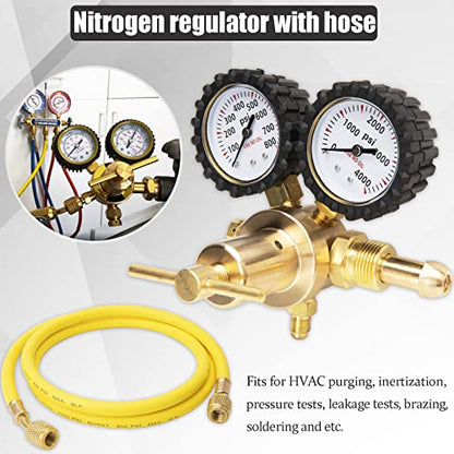 Regulador de nitrógeno HVAC con manguera de 60 pulgadas, regulador de nitrógeno 0-800 PSI de presión de salida, presión de entrada de 0-4000 PSI, conexión de entrada CGA580, conexión de salida macho