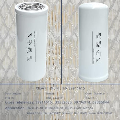 39911615 Filtro de refrigerante compatible con compresor de aire IRN37-45, filtro de aceite de repuesto 39259650 39796974 39856844