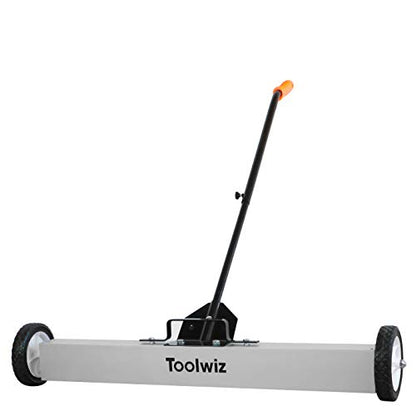 Toolwiz Barredora magnética de con ruedas, capacidad de 50 libras, barredora magnética de piso con mango de liberación, imanes industriales, recogida de metal resistente, 18"