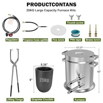 Nelyrho Kit de horno de fusión de propano de 55.1 lbs con pinzas de elevación hechas de acero inoxidable, incluye forja de horno de fundición de crisol para fundición de chatarra, reciclaje de