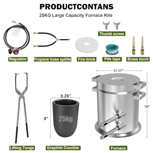 Nelyrho Kit de horno de fusión de propano de 55.1 lbs con pinzas de elevación hechas de acero inoxidable, incluye forja de horno de fundición de crisol para fundición de chatarra, reciclaje de