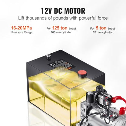 Unidad de potencia hidráulica Bomba hidráulica de efecto único Camión volquete de 4 cuartos Bomba hidráulica Bomba hidráulica de 12 V CC Remolque volquete 3200PSI (acero, 4 cuartos de galón de