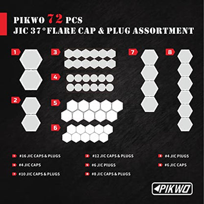 Pikwo 144 piezas JIC y ORFS Master - Tapa hidráulica industrial y tubo de manguera de enchufe y kit de montaje de tubería y tapa y enchufe de rosca de precisión en ORFS y tamaños de tablero de 37° 4,