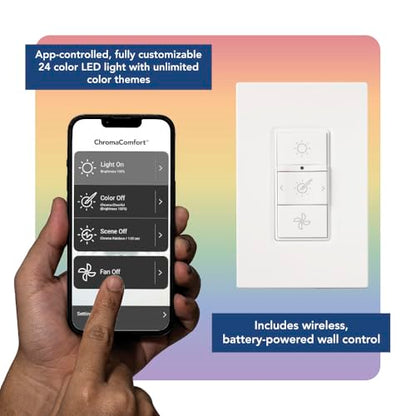Broan-NuTone ChromaComfort SPK110RGBL - Extractor de baño con altavoz Bluetooth, potente 110CFM/1.5 Sones, luz LED de 24 colores, SPK110RGBL, interruptor de pared