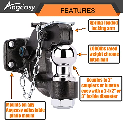 Gancho de perno de 10 toneladas para enganches de remolque, gancho receptor, bola de enganche de 2 pulgadas con kit de montaje, 7000 libras