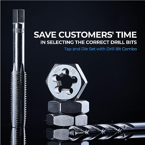 Toolant - Juego de machuelos y tarrajas SAE/métricos, 127 piezas, estándar, con combinación de brocas para roscar