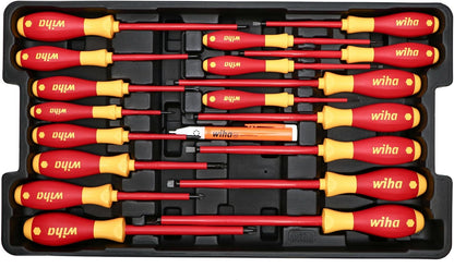 Wiha 32800, juego de herramientas aisladas con desarmadores, llaves para tuercas, pinzas, cortadoras, cuchillos y dados en bolsa de herramientas desplegable, 80 unidades