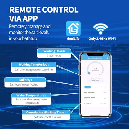Generador de Cloro de Sal WiFi, Generador de Cloro Briidea con Célula de Sal de Titanio de EE. UU., Monitoreo por APP y Alertas de Sal en Tiempo Real, para Spas de Natación de Hasta 2,000 Galones