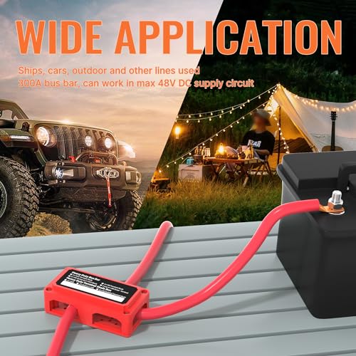 Joinfworld Barra de bus de 300 A, bloque de distribución de energía impermeable de 12 V CC con 4 pernos de 3/8 pulgadas, bloque de terminales de barra de autobús de batería marina resistente, 12