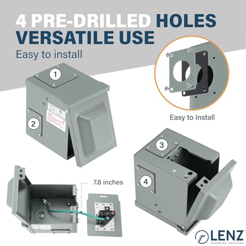 LENZ Caja de toma de corriente NEMA 14-50 de 50 amperios, 125/250 V, receptáculo con cerradura resistente a la intemperie, certificado de seguridad ETL, para vehículos eléctricos, caravanas,