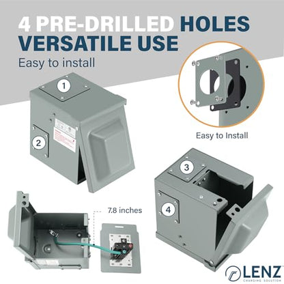 LENZ Caja de toma de corriente NEMA 14-50 de 50 amperios, 125/250 V, receptáculo con cerradura resistente a la intemperie, certificado de seguridad ETL, para vehículos eléctricos, caravanas,