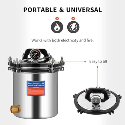 Bote de presión eléctrico de 18 litros de acero inoxidable de 19 cuartos de galón portátil para cultivo de hongos, conservas de tarro de 1.2 KW 110 V