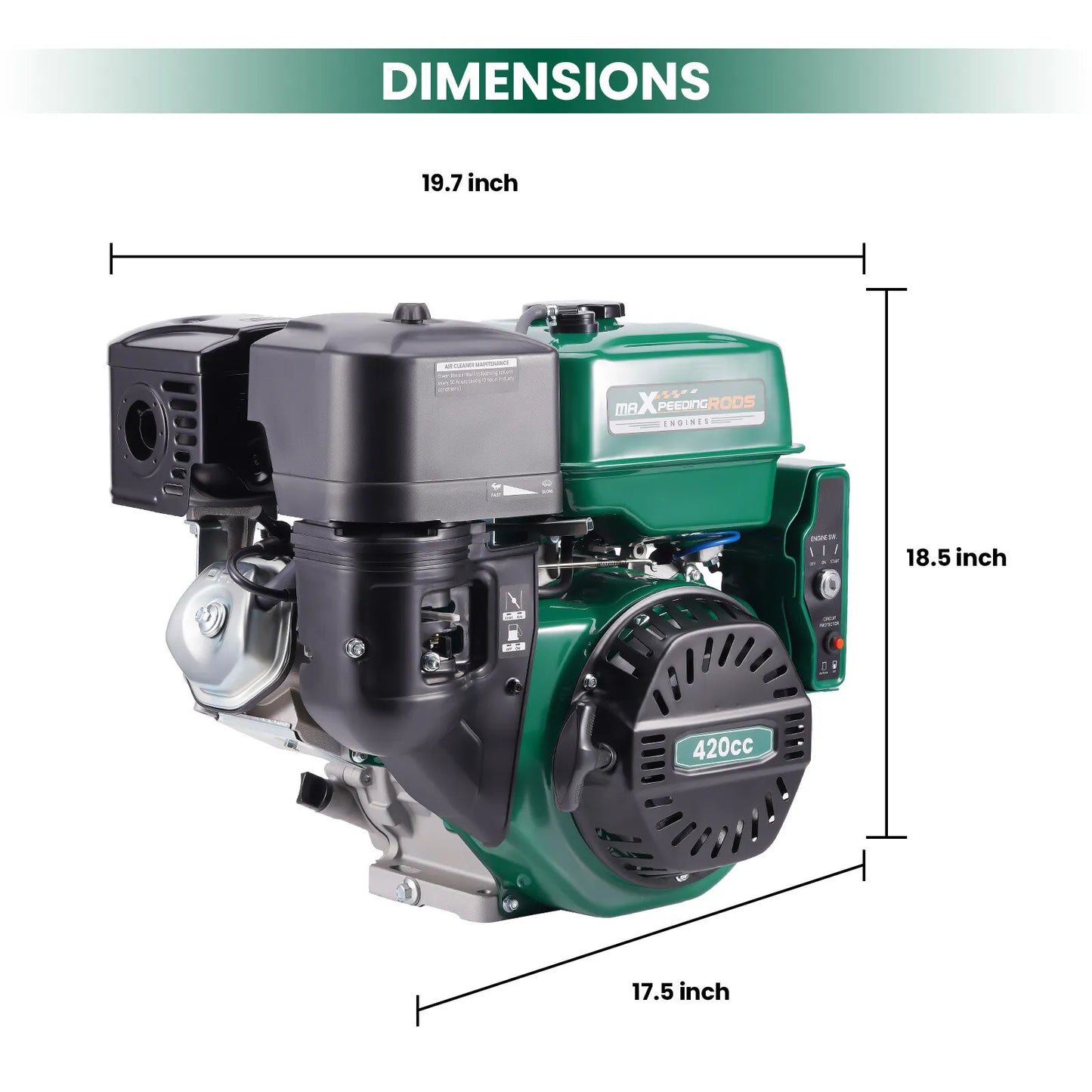Motor horizontal de gasolina de 4 tiempos y 15 HP y 420 cc con arranque eléctrico para karts 8M0N2B