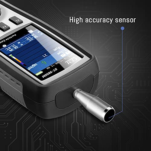CEM Partícula de aire DT-9850M PM2.5/10 (0.3,2.5,10μm) con pantalla LCD a color TFT de 2,8 pulgadas compatible con fotos y cámara, temperatura y humedad, taller y hospital sin polvo, etc