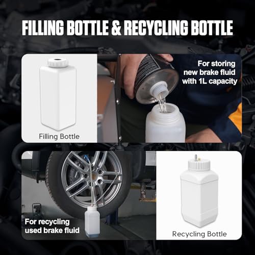 MR CARTOOL F118 Kit de purgador de frenos eléctrico, máquina intercambiadora de aceite de líquido de frenos automotriz de 110 V con 7 adaptadores de cilindro maestro para todos los vehículos