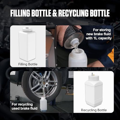 MR CARTOOL F118 Kit de purgador de frenos eléctrico, máquina intercambiadora de aceite de líquido de frenos automotriz de 110 V con 7 adaptadores de cilindro maestro para todos los vehículos