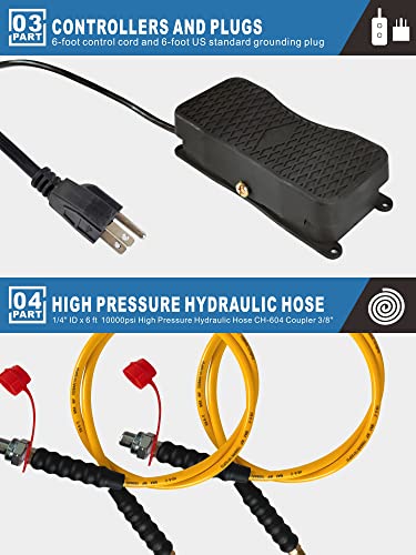 AMZCNC Bomba hidráulica eléctrica bidireccional 10,000 PSI, paquete de alimentación de 110 a 120 V, bomba de doble efecto de 2 etapas con acoplador rápido, enchufe y trabajo para cilindros hidráulicos, prensado, perforación