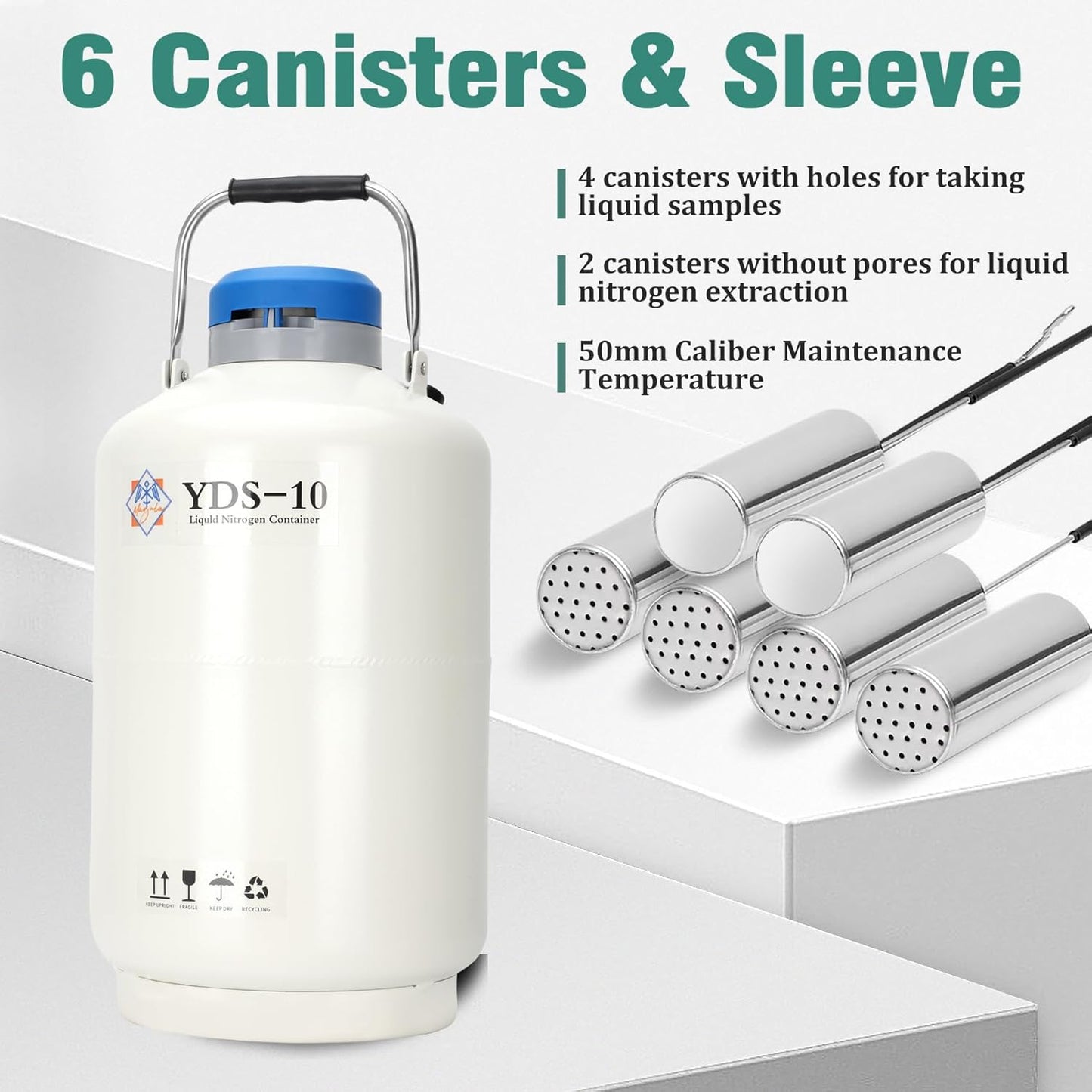 Magula Contenedor de nitrógeno líquido de 6L Contenedor criogénico (LN2) Aleación de aluminio Nitrógeno líquido Dewar Contenedor criogénico estático Contenedor de nitrógeno líquido con 6 recipientes