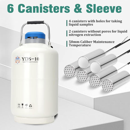 Magula Contenedor de nitrógeno líquido de 6L Contenedor criogénico (LN2) Aleación de aluminio Nitrógeno líquido Dewar Contenedor criogénico estático Contenedor de nitrógeno líquido con 6 recipientes