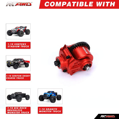 RCAWD Full Metal Gear F/R Juego de módulos de transmisión 1/10 Arrma Bigrock Granite Kraton Outcast Senton Vorteks 1/8 Infracción Typhon Vendetta Piezas de actualización (rojo)