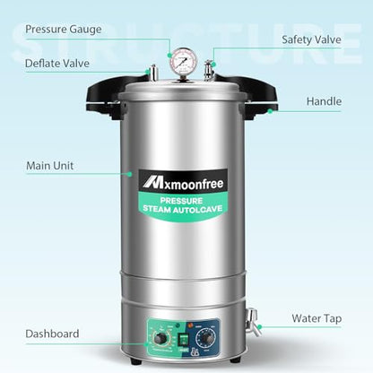 Autoclave temporizada de 25 cuartos de galón, autoclave presurizado a vapor, 15 psi a 121 ℃, para cristalería, equipo de laboratorio y cultivo de hongos, 110 V