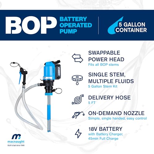 Macnaught BOP20 Kit de bomba de transferencia de aceite de cubo de 5 galones con batería Todo lo necesario para bombear aceite, ATF o refrigerantes.