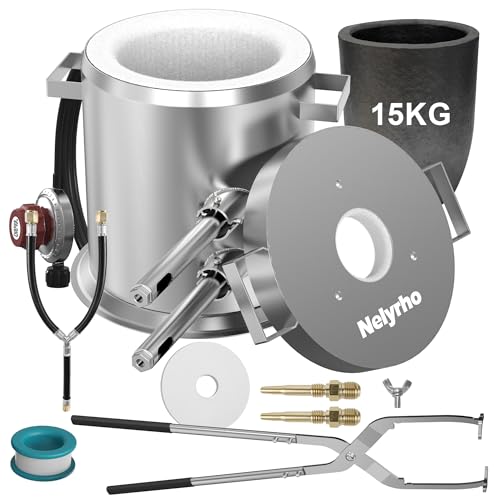 Nelyrho Kit de Horno de Fusión de Propano #NY-015 15KG para Fundición de Metal – Horno de Fundición de Alta Temperatura de 135,000 BTU con Crisol y Pinzas, Calentamiento Rápido para Oro, Plata, Cobre