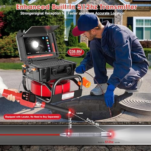 Oiiwak OK-S1 Cámara de alcantarillado con localizador, cable de 0.276" diámetro, cámara de inspección de alcantarillado con pantalla táctil de 10.1" DVR para tubería de fontanería transmisor de 512HZ 165Pies/50m OK-S1 0.276 in-50M