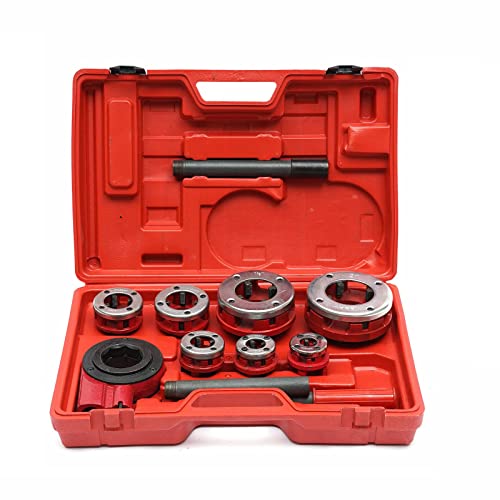 BSPT - Juego de roscadores de tubos de trinquete con 7 troqueles y estuche de almacenamiento de 3/8", 1/2", 3/4", 1", 1-1/4", 1-1/2", 2"