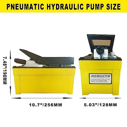 XFPC Bomba hidráulica de aire 10,000 PSI, depósito de 1,7 L, salida de aceite NPT de 3/8 pulgadas, entrada NPT de 1/4 pulgadas, bomba hidráulica de aire hidráulica, amarillo
