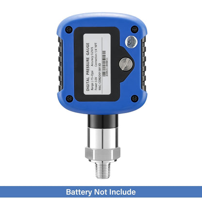 Medidor de presión industrial digital de 0-60 psi, 0.2% FS, NPT de 1/4 pulgadas inferior, caja y conexión de acero inoxidable, alimentado por batería, con Bluetooth y luz LCD