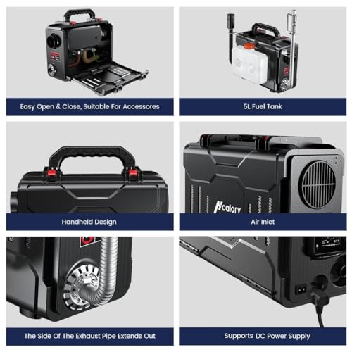 HCALORY Calentador de aire diésel portátil de 12 V, calentador de estacionamiento diésel todo en uno de 5 KW, calentador de litera de estacionamiento con control de aplicación Bluetooth y monitor LCD