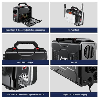 HCALORY Calentador de aire diésel portátil de 12 V, calentador de estacionamiento diésel todo en uno de 5 KW, calentador de litera de estacionamiento con control de aplicación Bluetooth y monitor LCD