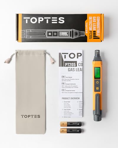 PT205 Detector de fugas de gas con alarma audible y visual, detector de fugas de propano con valor % LEL de metano, butano y gas combustible, para el hogar, RV (incluye batería x 2), naranja