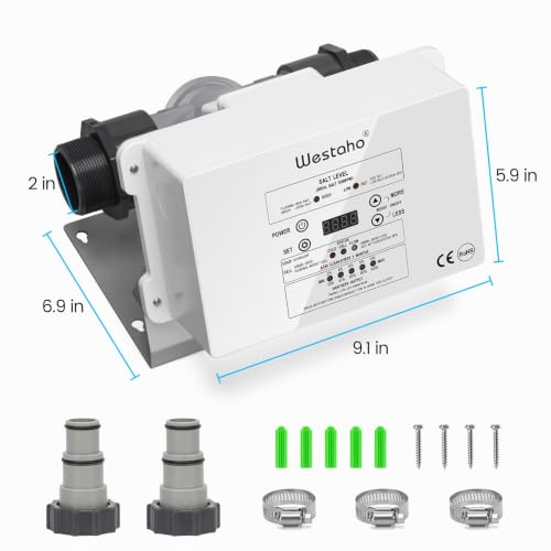 WESTAHO HSCG-09 - Sistema de piscina de agua salada, generador de cloro salado Westaho con celda de titanio de EE. UU. para piscinas sobre el suelo de hasta 15,000 galones, compatible con Intex Pool, impermeable IP 66