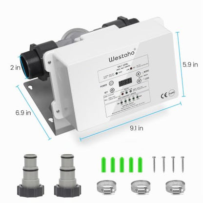 WESTAHO HSCG-09 - Sistema de piscina de agua salada, generador de cloro salado Westaho con celda de titanio de EE. UU. para piscinas sobre el suelo de hasta 15,000 galones, compatible con Intex Pool, impermeable IP 66