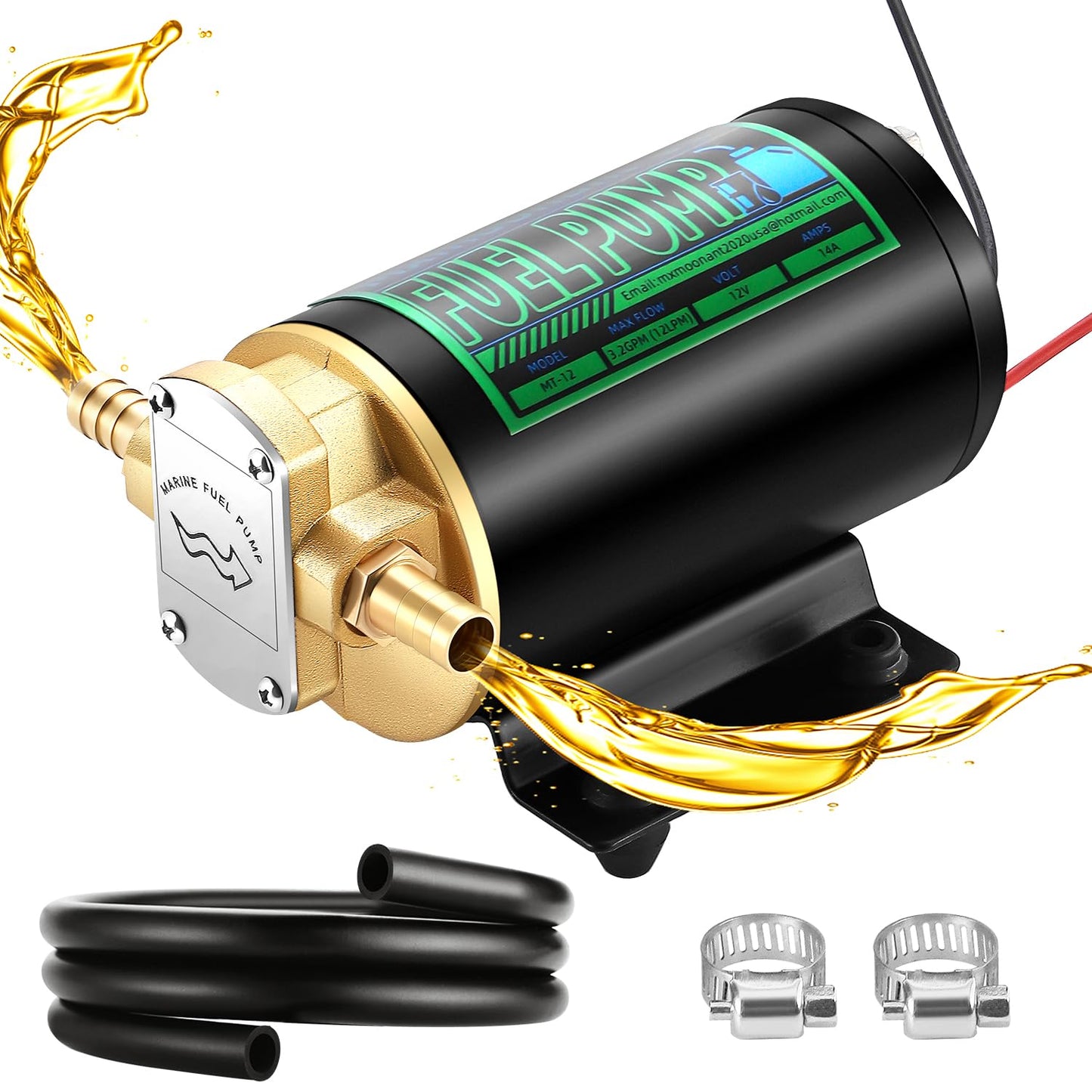 Mxmoonant Bomba de transferencia de aceite de 12 V, bomba extractora de cambio de aceite autocebante de 3.2 GPM, bomba de transferencia de combustible con mangueras para camión marino de queroseno