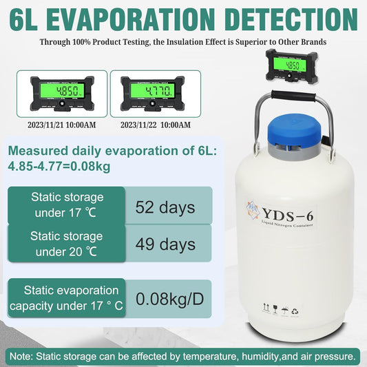 Magula Contenedor de nitrógeno líquido de 6L Contenedor criogénico (LN2) Aleación de aluminio Nitrógeno líquido Dewar Contenedor criogénico estático Contenedor de nitrógeno líquido con 6 recipientes