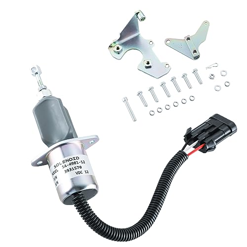 3931570 Solenoide de apagado de combustible con kits de soporte SA-4981-12 5016244AA para motor Cummins 5.9L 6CT compatible con camioneta Dodge Ram 2500 3500 Base 5.9L L6 1994-1998 12VDC