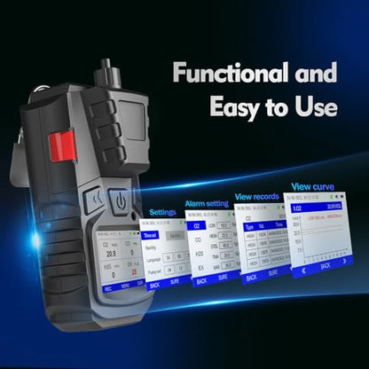 Detector de gas con bomba, 4 monitores de gas, detector de gas múltiple CO EX O2 H2S, monitor recargable de 4 gases de 3000 mAh con kit de calibración, pantalla LCD portátil con clip detector de gas FS11301