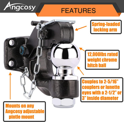 Gancho de perno de 10 toneladas para enganches de remolque, gancho receptor, bola de enganche de 2 pulgadas con kit de montaje, 7000 libras