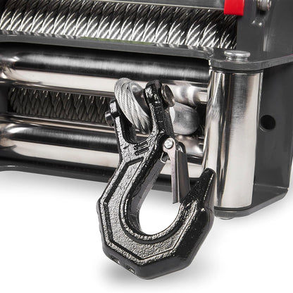 Warrior Winches Samurai 8,000 lbs 12v cabrestante eléctrico con cable de acero: perfecto para Jeep Wranglers, camiones, ATV y aventuras todoterreno. Controles inalámbricos