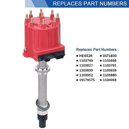 Distribuidor de encendido con tapa y rotor compatible con Chevrolet GMC 5.0L 5.7L 7.4L C/K Pickup Truck Van OEM 1103838 1103698 606-02302 606-02257, tapa roja, FDQ003