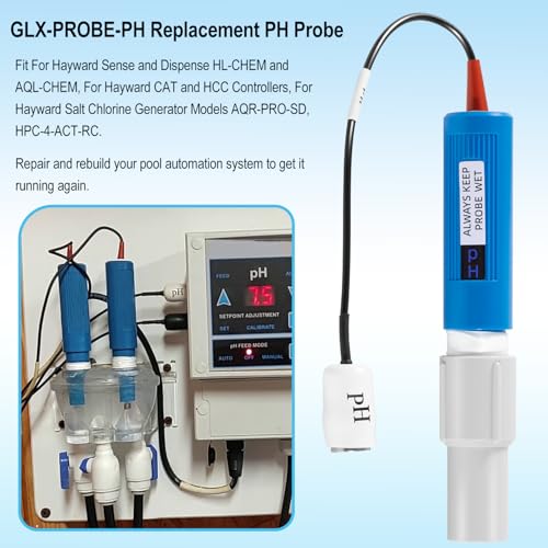 GLX-PROBE-PH Replacement PH Probe Sensor Part with Cover Fit For Hayward Sense and Dispense HL-CHEM AQL-CHEM, For CAT and HCC Controllers, For Hayward Salt Chlorine Generator AQR-PRO-SD, HPC-4-ACT-RC