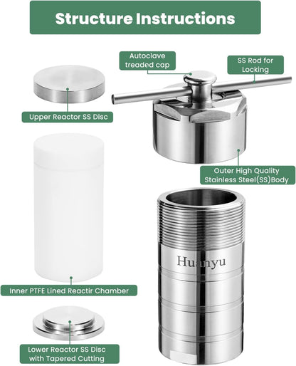 Hydrothermal Synthesis Autoclave Reactor with PTFE lined vessel for lab (Customizable) (100ml)