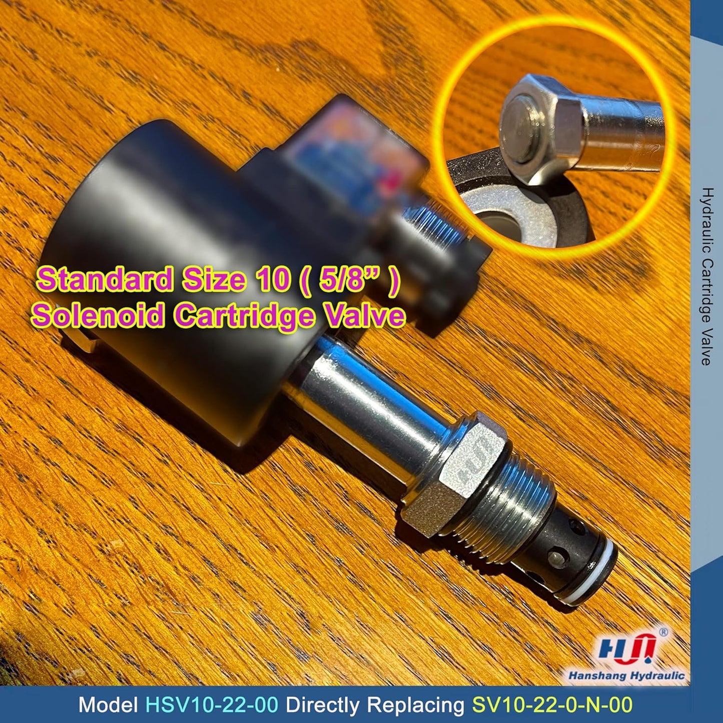 Válvula de cartucho de solenoide, válvula electromagnética hidráulica de dos posiciones normalmente cerrada Reemplazo comparable a Hydraforce SV10-20-0-N-00 (HSV10-20-00)