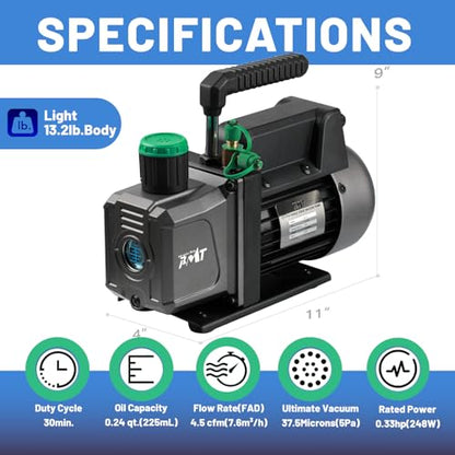PB Motor Tech - Kit de cámara de vacío de 5 galones con bomba de vacío de 4.5 CFM, cámara de vacío con tapa de vidrio templado y juego de cámara de 38 micrones, sin aceite incluido, perfecto para