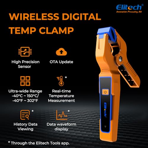 Elitech EMG-40Vpro Manómetro Digital Inteligente de Colector para HVAC con Medidor de Micrones de Vacío + 2 Piezas de Abrazadera de Temperatura Inalámbrica IPT-01 Número de pieza EMG-40Vpro-IPT-01