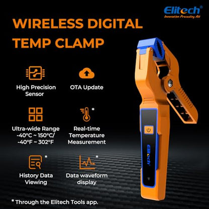 Elitech EMG-40Vpro Manómetro Digital Inteligente de Colector para HVAC con Medidor de Micrones de Vacío + 2 Piezas de Abrazadera de Temperatura Inalámbrica IPT-01 Número de pieza EMG-40Vpro-IPT-01