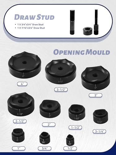 AMZCNC Juego de cortador de orificio de conducto eléctrico Knockout hidráulico Kit de herramientas KO 1/2 a 4 pulgadas (15T (1/2 "-4")) Número de pieza: SYK-8